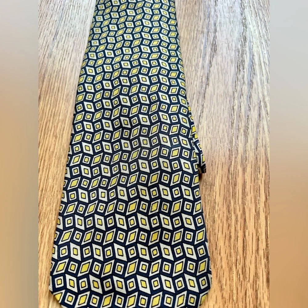 Polo by Ralph Lauren for Neiman Marcus Geometric Yellow Navy Tie